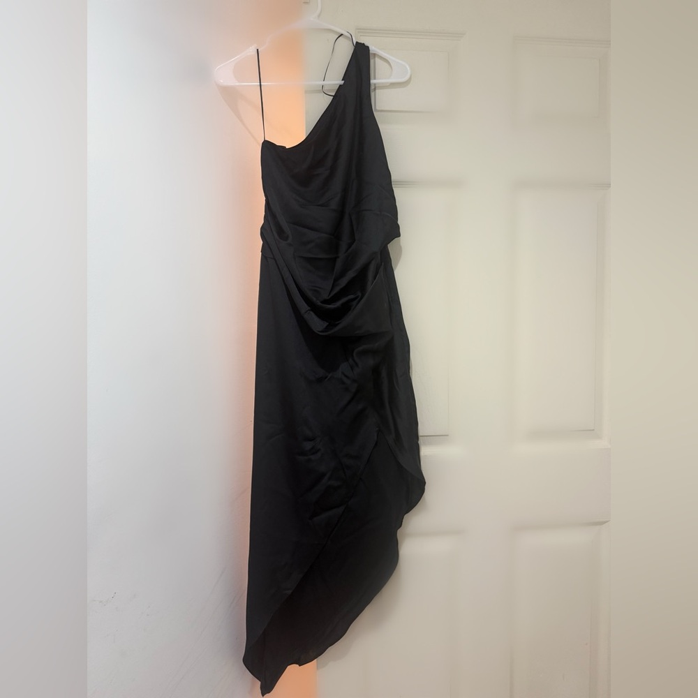 NWT ASOS Satin Black One-Shoulder Dress